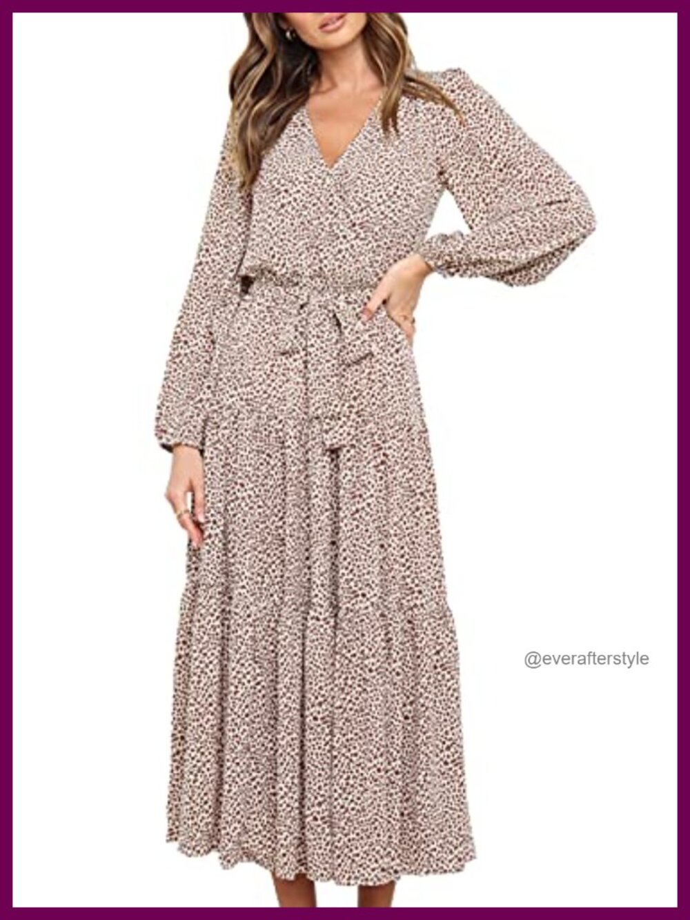 Womens V Neck A-Line Tiered Flowy Midi Dress Detachable Belt Casual